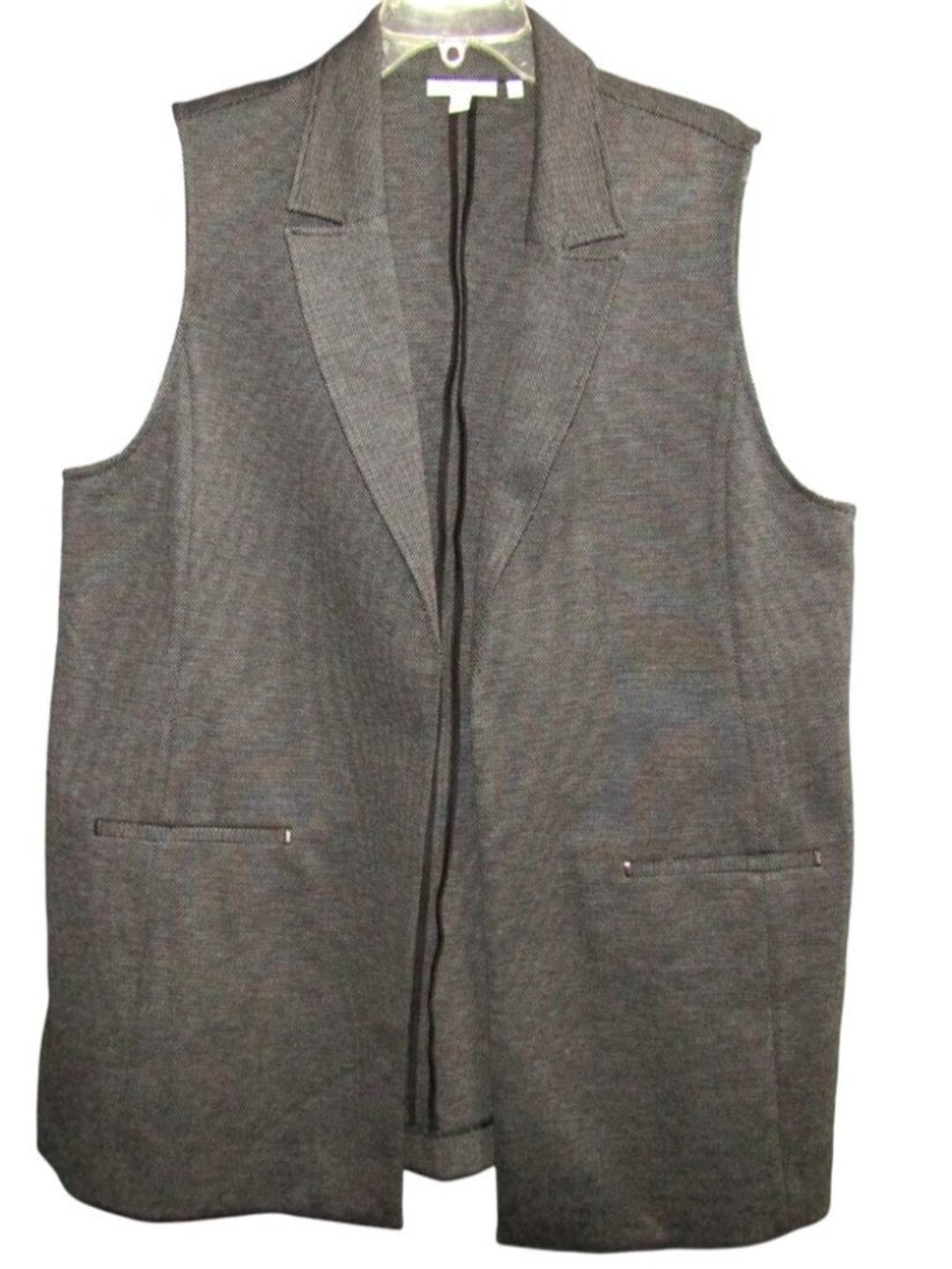 Chicos Size Black Gray Dot Notched Collar Open Front Vest Size XL 3 Classic